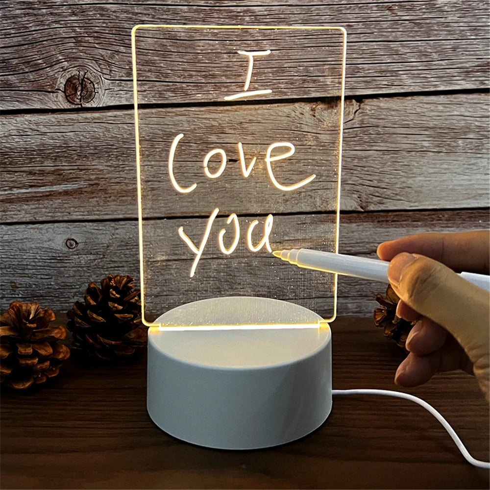 USB LED Acrylic Message Board Night Light with Erasable Pen