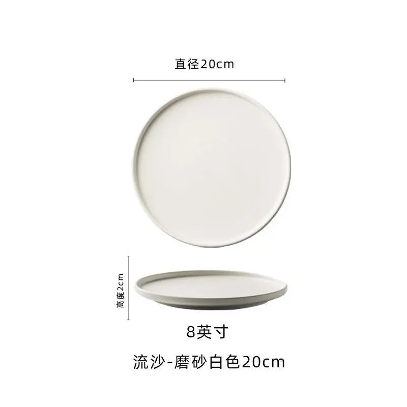 Black Frosted Steak and Pasta Plate – Western Style Luxury Dining Dish with White Quicksand Texture for Hotel and Restaurant Display