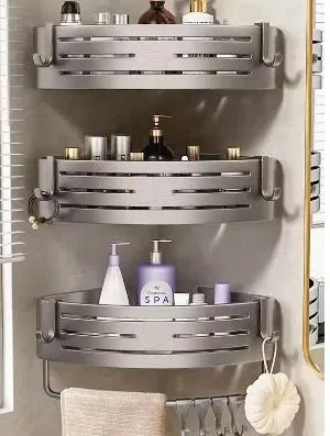 Shower Corner Shelf – Wall-Mounted No-Drill Bathroom Rack with Towel Bar