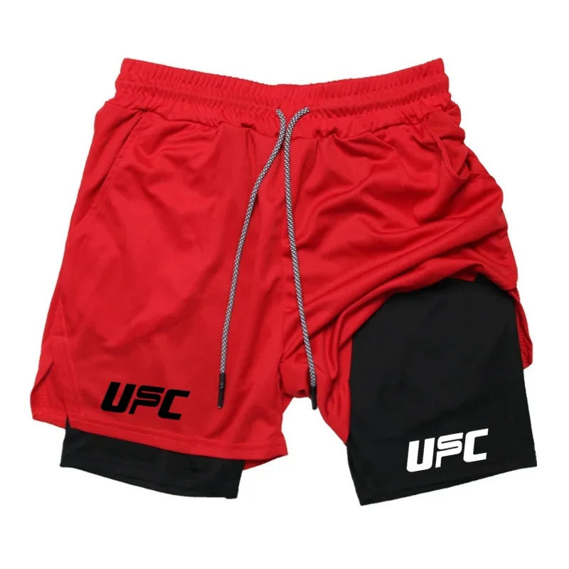 UFC Men’s 2-in-1 Boxing Training Shorts – Mesh, Quick-Dry, Printed Double-Layer Workout Bottoms for Summer
