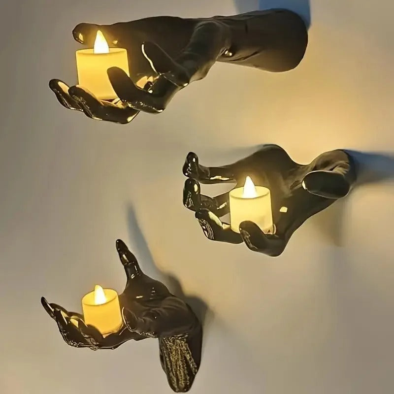 Black Halloween Horror Hand Candle Holder – Wall-Mounted Creepy Ghost Hand Decor (1PC)