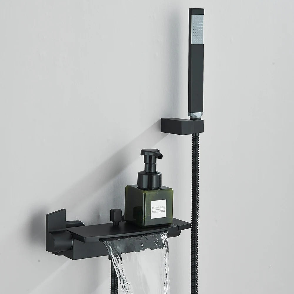 Luxury Black Waterfall Bathtub Shower Faucets Wall Mount Shower Mixer Tap Faucets Hot Cold Bath Shower Tap BaRobinet Baignoire