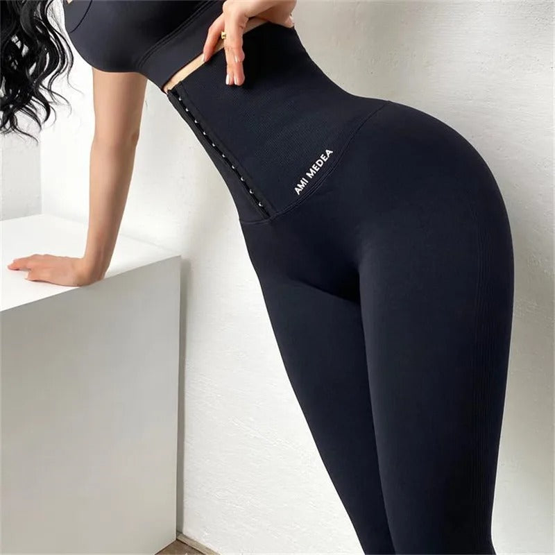 Seamless Compression High Waist Leggings – Adjustable Push-Up Yoga & Fitness Pants for Women
