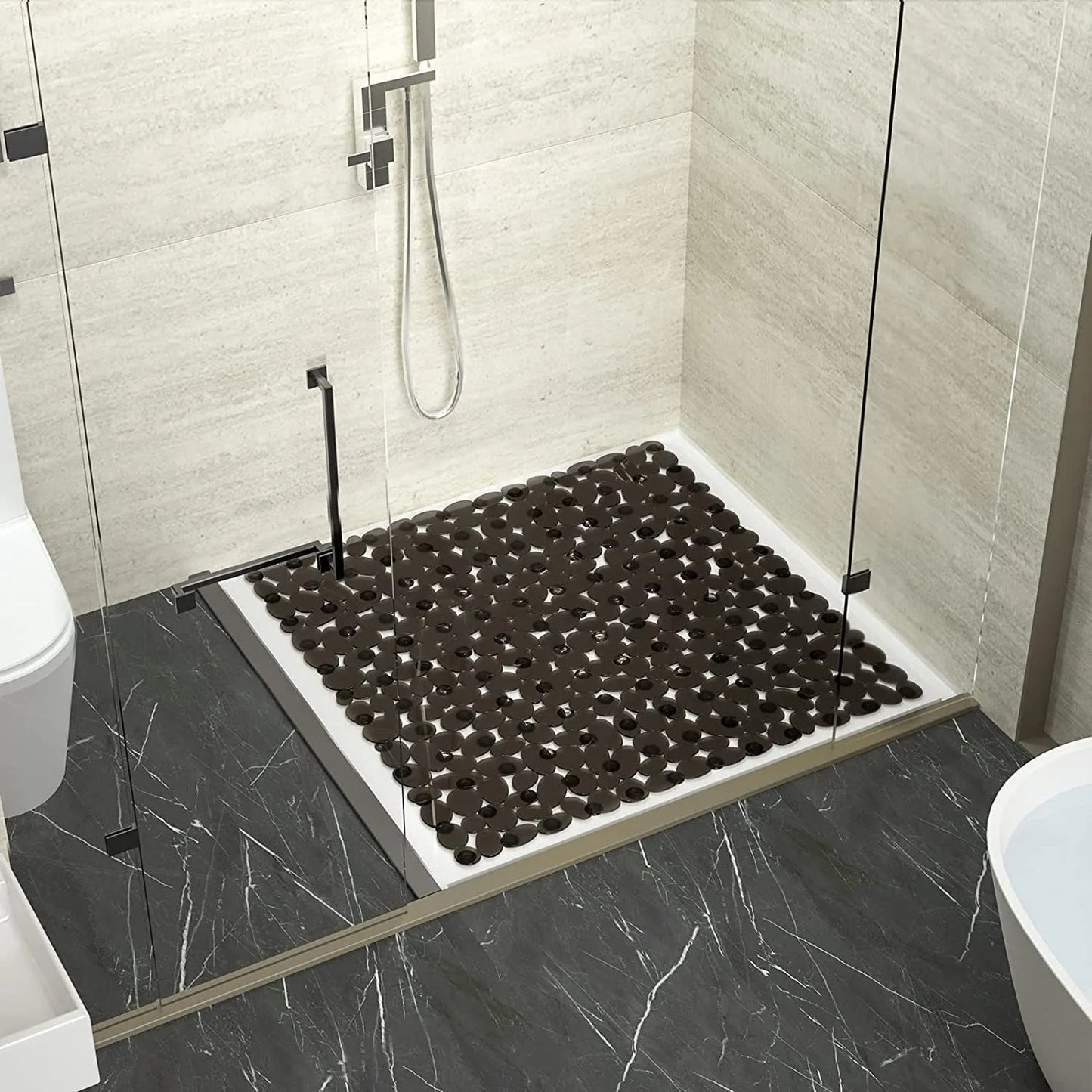 Luxury Black Pebble Shower Bath Mat – Non-Slip PVC Massage Floor Pad