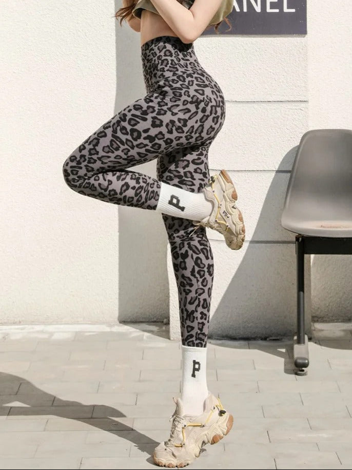 BIVIGAOS 2025 Pink Leopard Seamless Sharkskin Leggings – High Waist Tight Fit Sport and Fitness Wear for Women