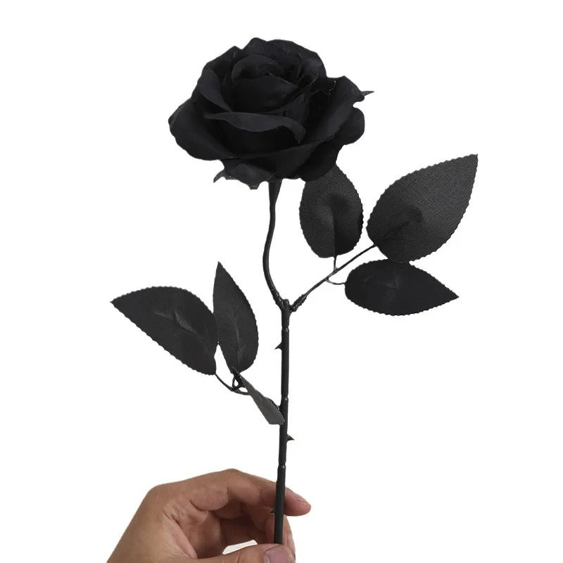 Elegant Pure Black Single Rose – Gothic Halloween & Dark Home Decor Bouquet