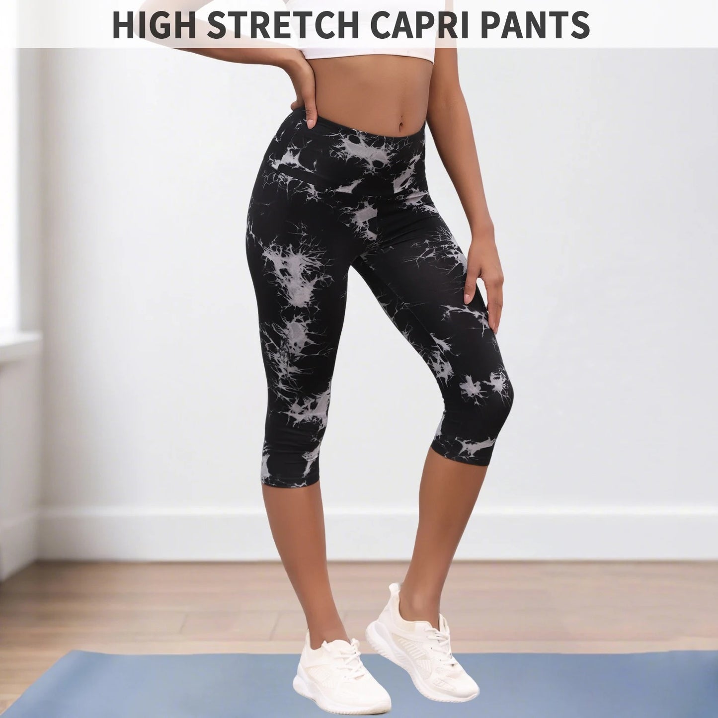 Luxe Tie-Dye High Waisted Capri Leggings – Seamless Push-Up Yoga & Workout Tights