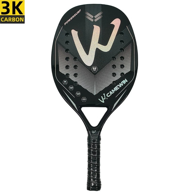 3K Carbon Fiber Beach Tennis Racket – Lightweight Pro Paddle with EVA Core, Wrist Guard & Bag
