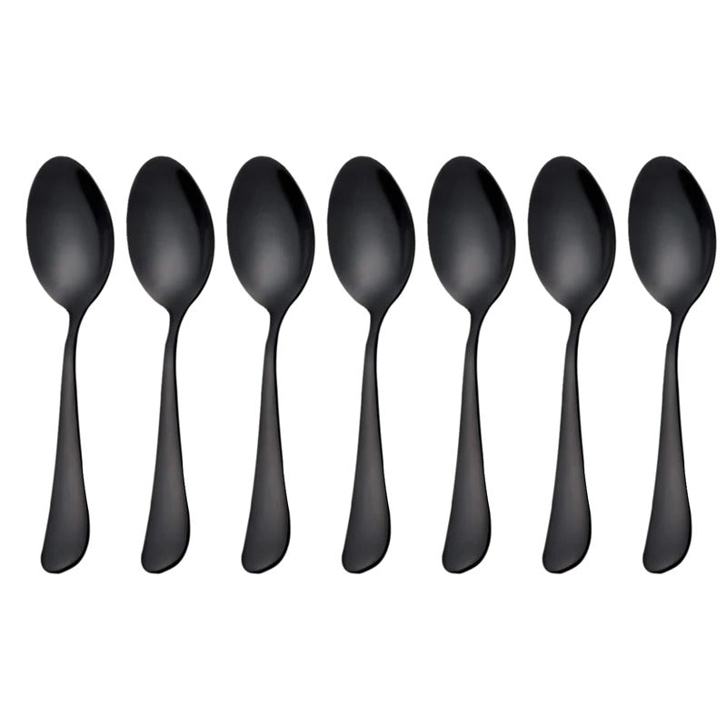 Luxury Black Teaspoons – Set of 6 Stainless Steel Mini Dessert & Ice Cream Spoons