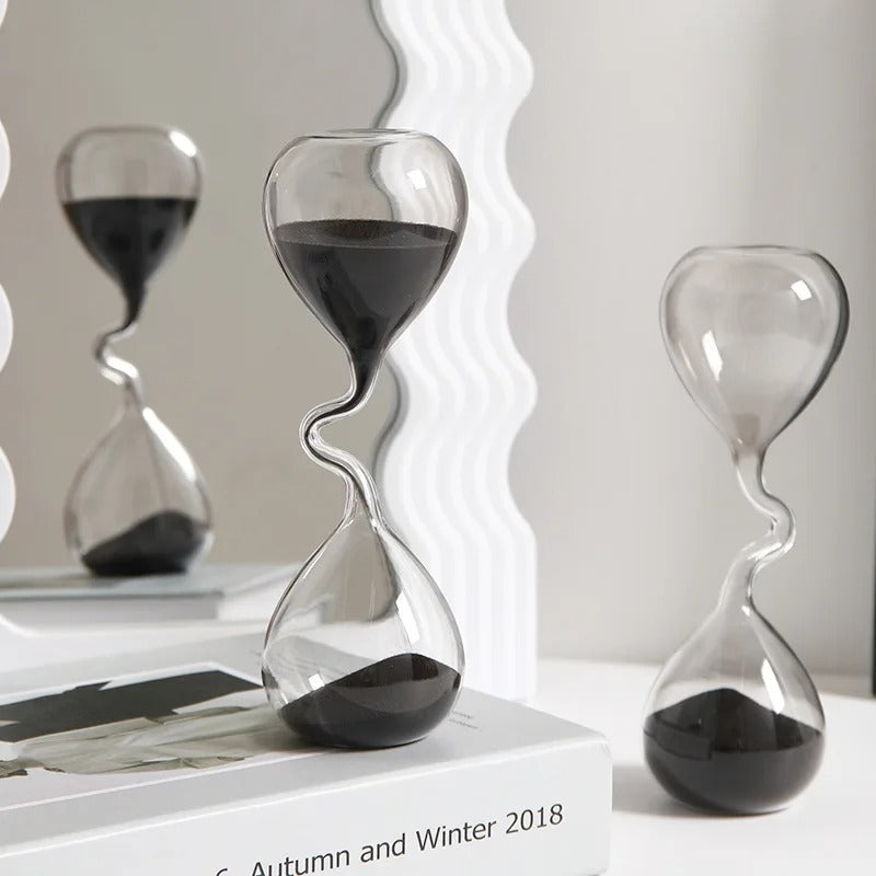 Creative Black Sand Hourglass Sculpture – Modern Desk & Living Room Decor
