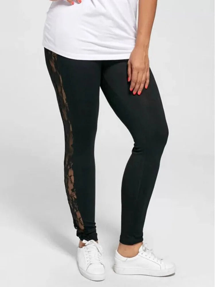 Elegant Plus Size Lace Fitness Leggings –High Waist Hollow Out Yoga Pants for Women