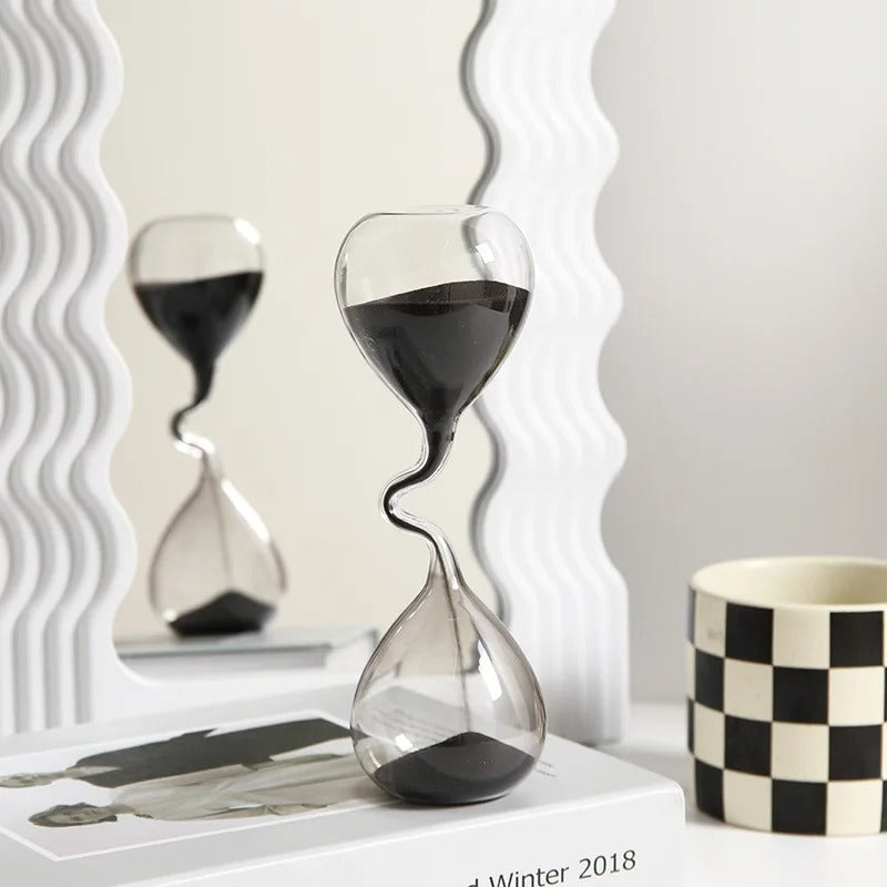 Creative Black Sand Hourglass Sculpture – Modern Desk & Living Room Decor