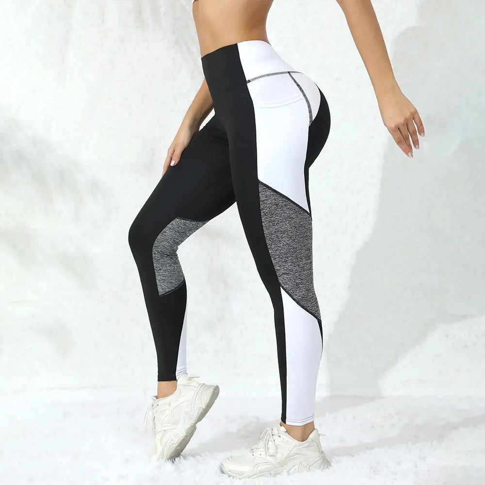 Colourblocked High-Waist Yoga Leggings with Pockets – Tummy Control Workout Pants for Women