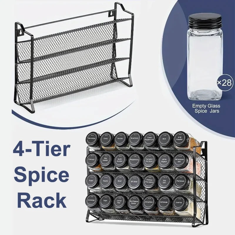 Multi-Tier Black Iron Spice Rack – Countertop Kitchen Organizer for Jars & Seasoning Bottles