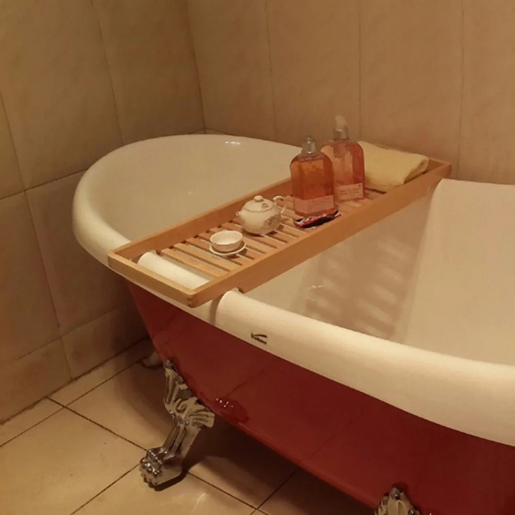 Bamboo Bath Tray – Wooden Bathtub Rack Organizer