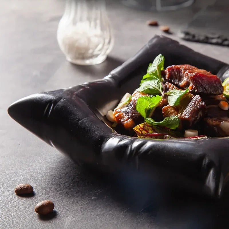Creative Ceramic Pillow-Style Dinner Plate – Square White and Black Artistic Dessert Tableware