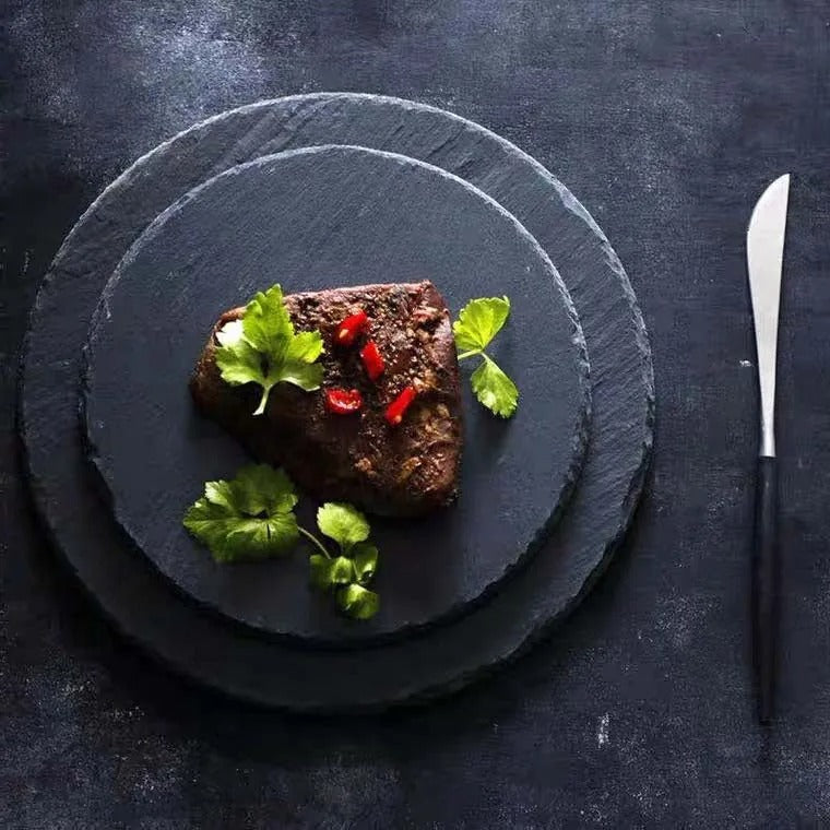 Japanese Style Black Slate Sushi Plate – 20 cm Luxury Rock Dining Plate for Western Cuisine and Grilled Meats