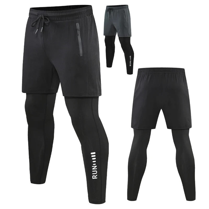 DualFlex 2-in-1 Men’s Running & Training Trousers – Double Layer Compression Fit with Pockets