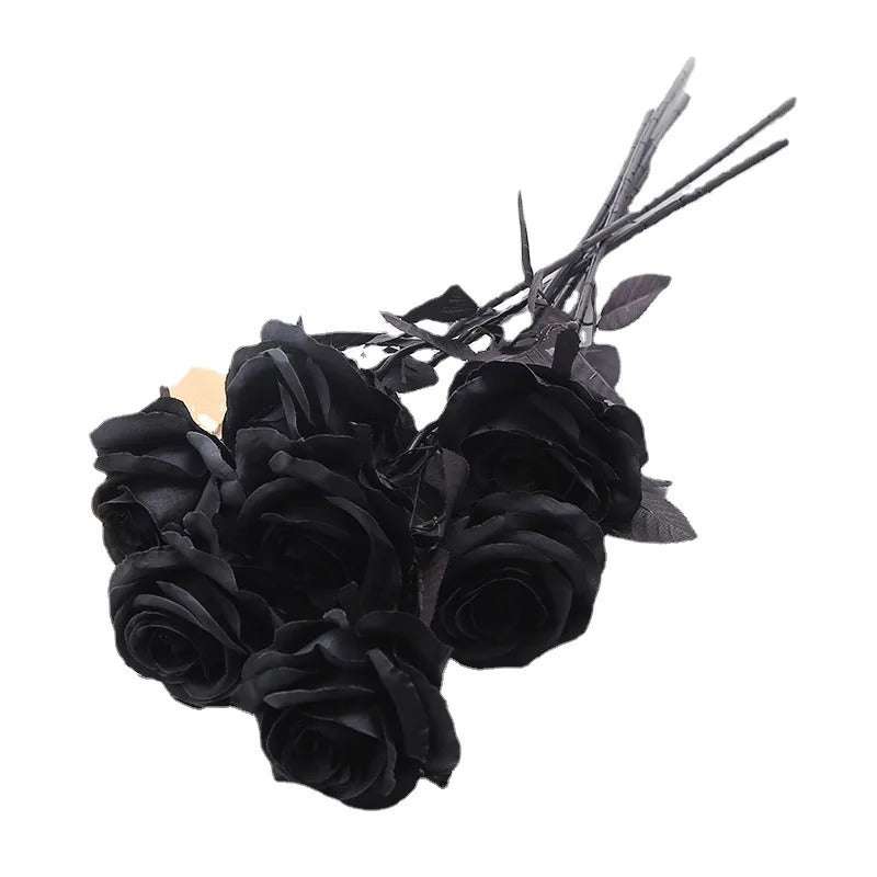 Elegant Pure Black Single Rose – Gothic Halloween & Dark Home Decor Bouquet