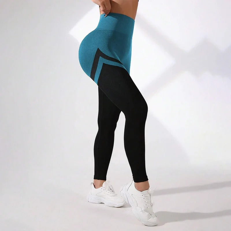 VibeFlex Colour Block High-Waist Fitness Leggings – Women’s Sculpting Activewear for Gym, Yoga & Running