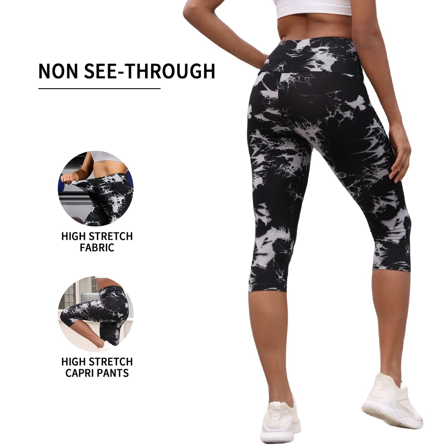 Luxe Tie-Dye High Waisted Capri Leggings – Seamless Push-Up Yoga & Workout Tights