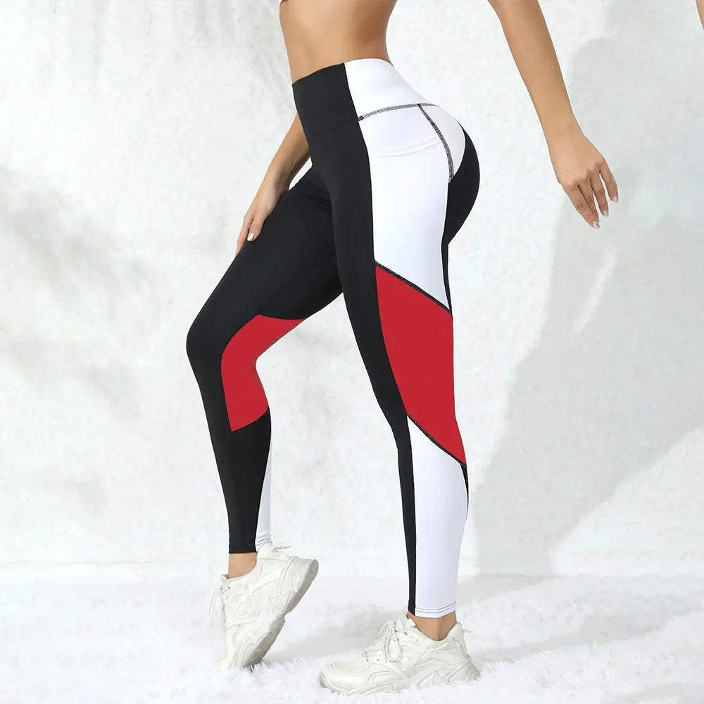 Colourblocked High-Waist Yoga Leggings with Pockets – Tummy Control Workout Pants for Women