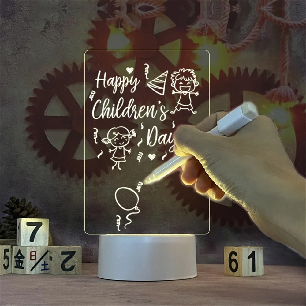 USB LED Acrylic Message Board Night Light with Erasable Pen