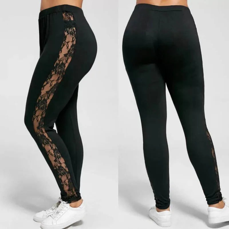 Elegant Plus Size Lace Fitness Leggings –High Waist Hollow Out Yoga Pants for Women