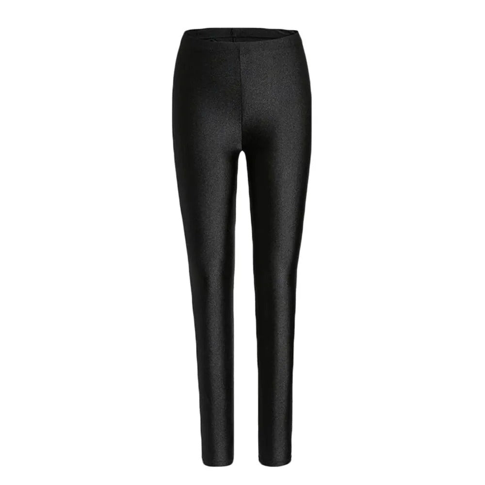 Autumn Winter Luxe Black High-Waist Leggings – Shiny Fleece Lined Thermal Elegance