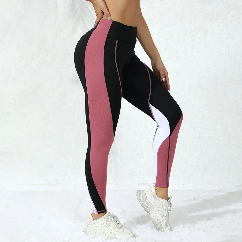 Colourblocked High-Waist Yoga Leggings with Pockets – Tummy Control Workout Pants for Women