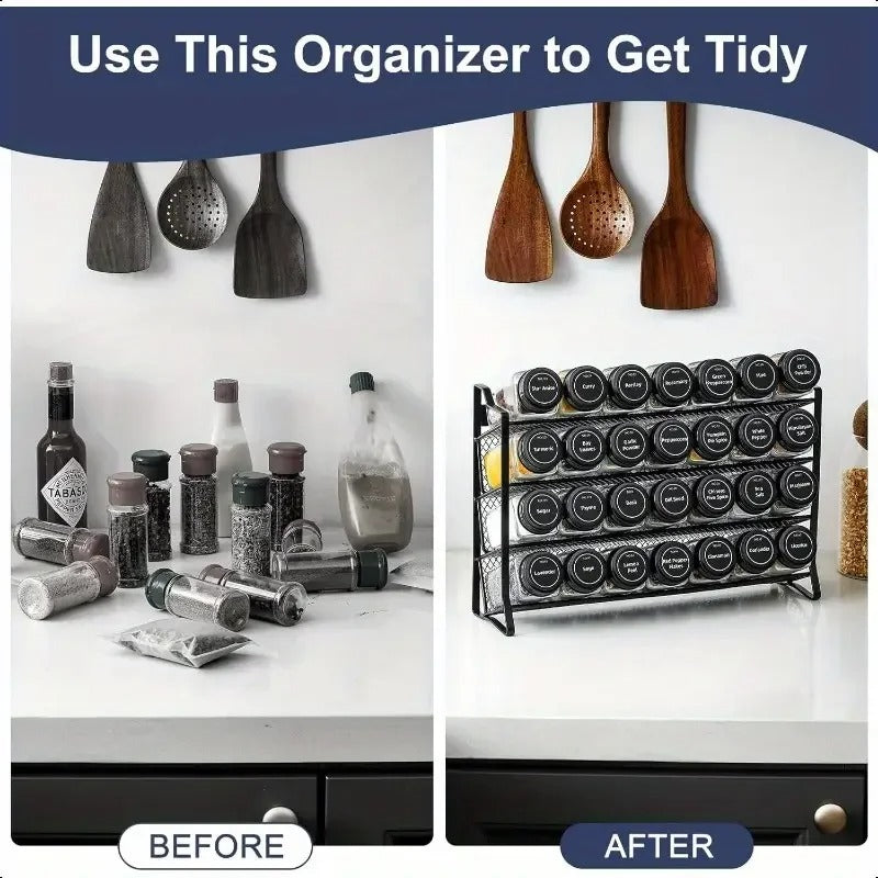 Multi-Tier Black Iron Spice Rack – Countertop Kitchen Organizer for Jars & Seasoning Bottles