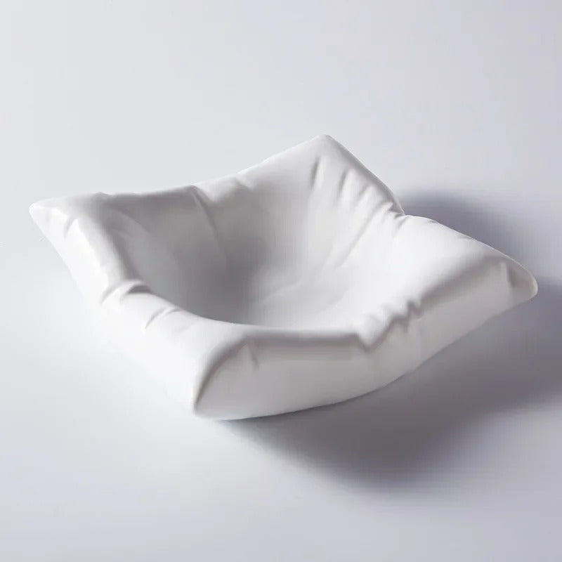 Creative Ceramic Pillow-Style Dinner Plate – Square White and Black Artistic Dessert Tableware