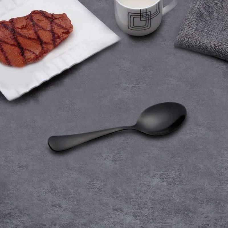 Luxury Black Teaspoons – Set of 6 Stainless Steel Mini Dessert & Ice Cream Spoons