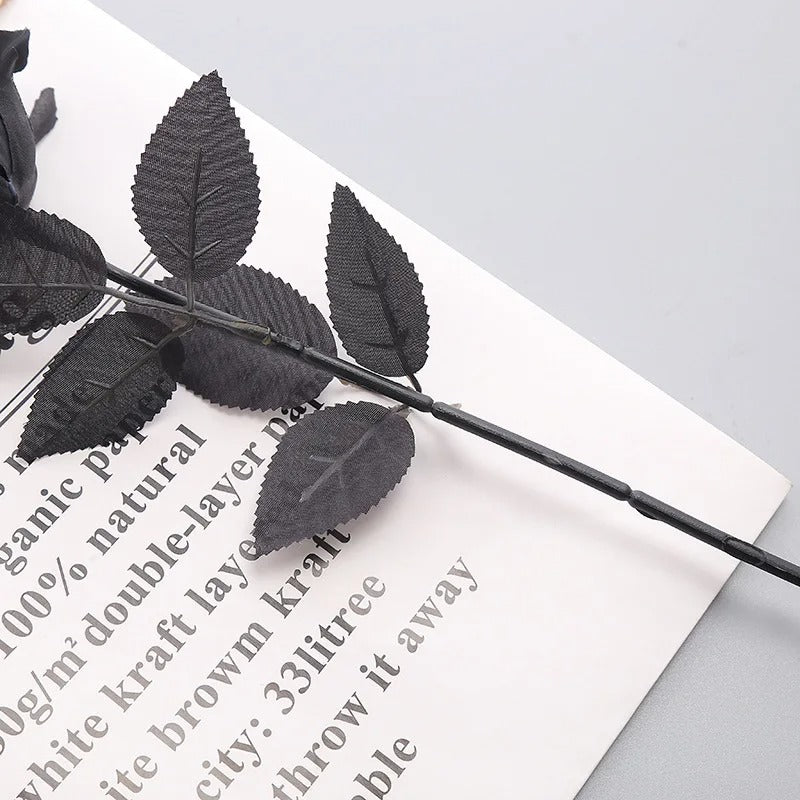 Elegant Pure Black Single Rose – Gothic Halloween & Dark Home Decor Bouquet