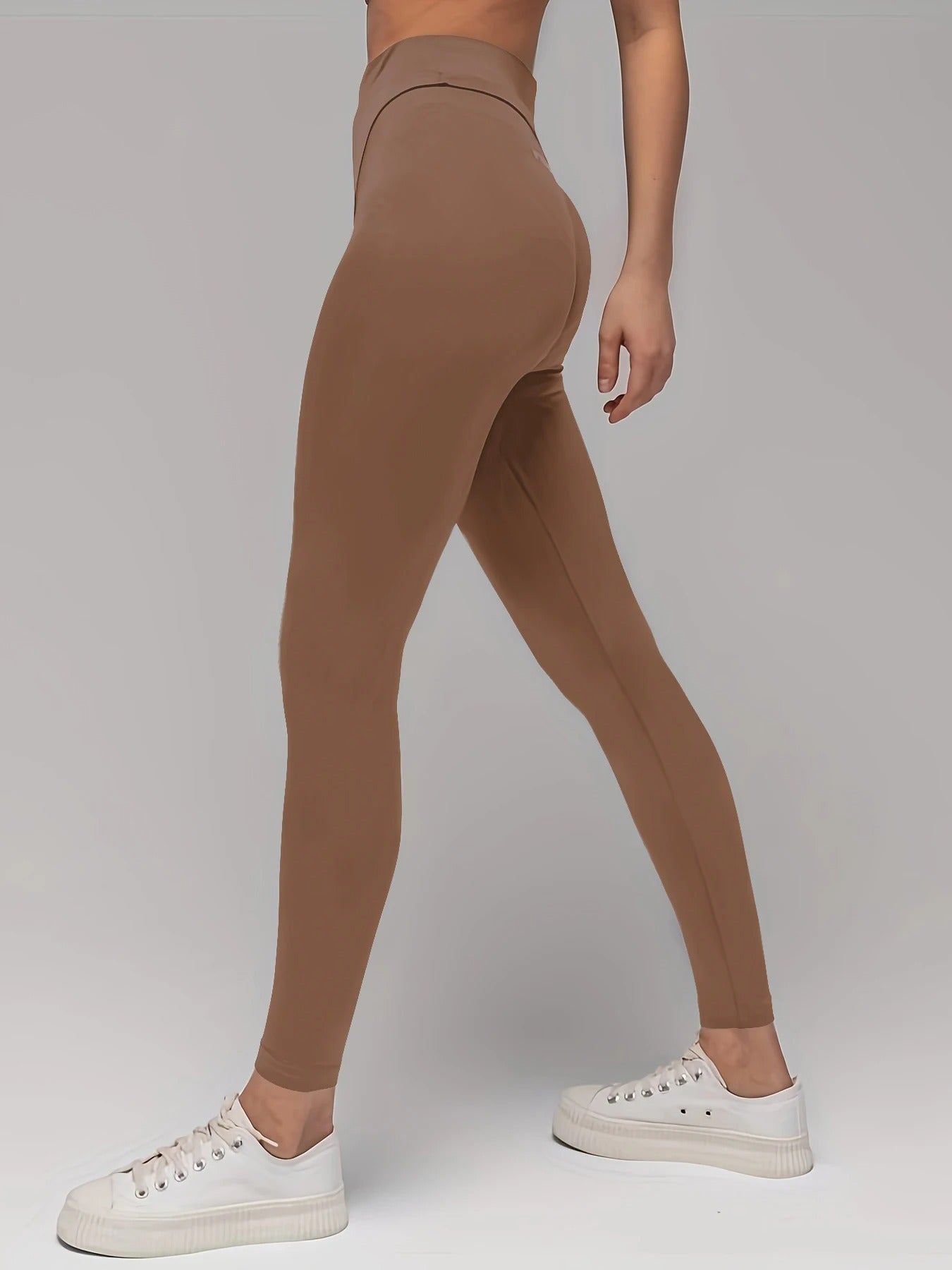 High-Waisted Color-Block Peach Leggings for Women – Slimming Fit Quick-Dry Stretch Activewear