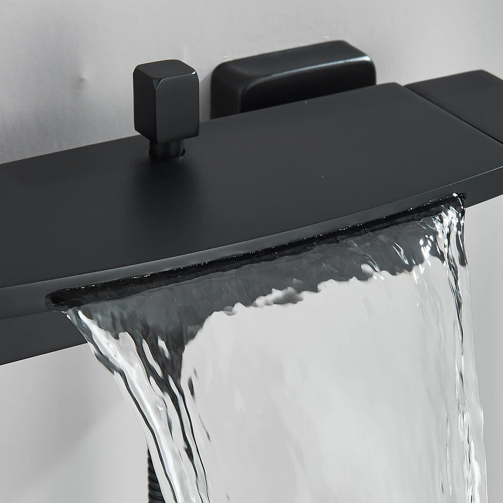 Luxury Black Waterfall Bathtub Shower Faucets Wall Mount Shower Mixer Tap Faucets Hot Cold Bath Shower Tap BaRobinet Baignoire