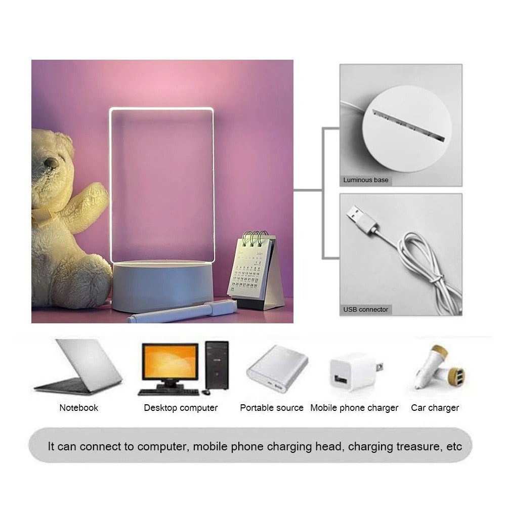 USB LED Acrylic Message Board Night Light with Erasable Pen