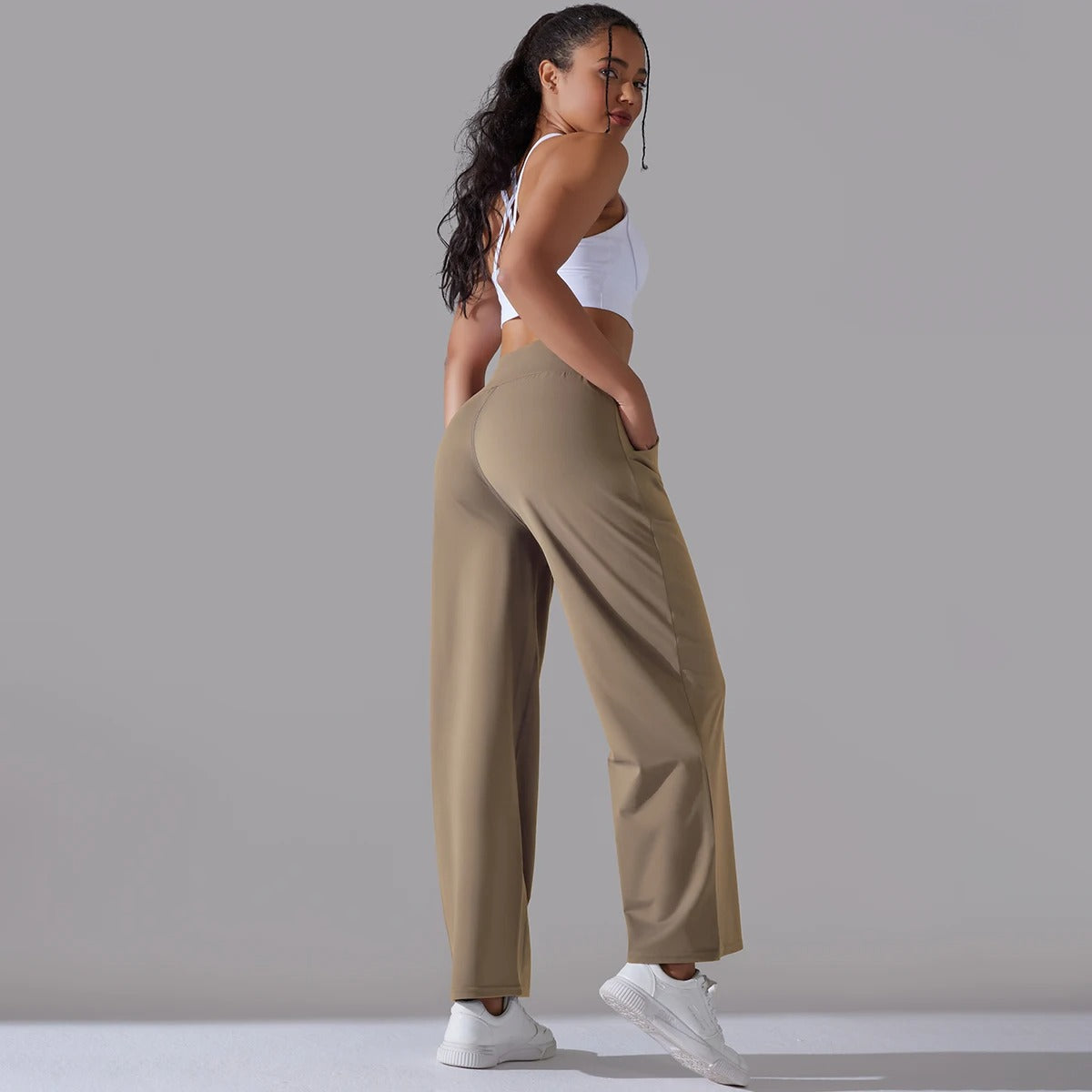 Elegant High-Waist Wide Leg Trousers for Women – Office Chic Loose Fit Pants