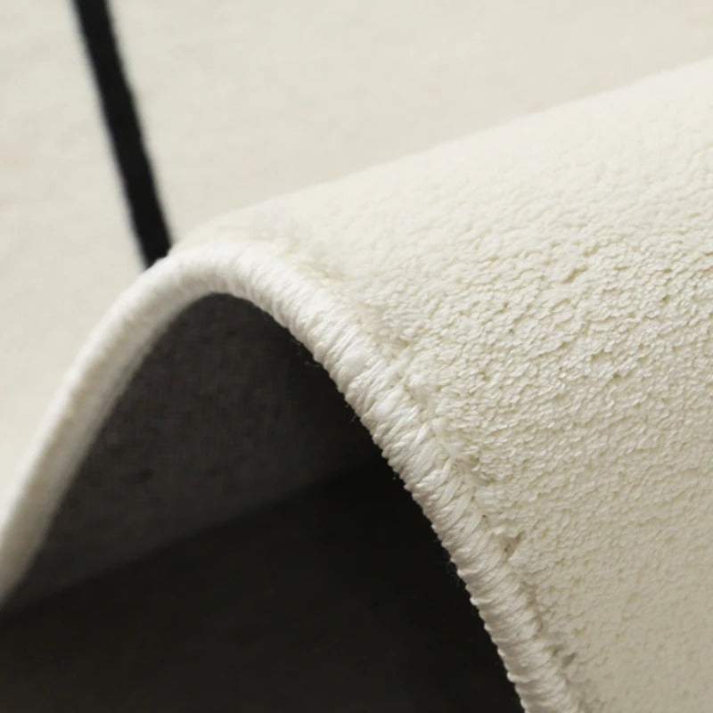 Modern Black Luxury Fluffy Area Rug – Soft Plush Washable Carpet with White Line Design for Living Room & Bedroom
