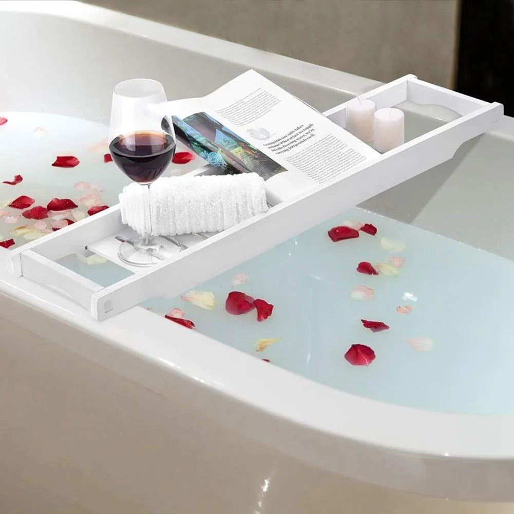 Bamboo Bath Tray – Wooden Bathtub Rack Organizer