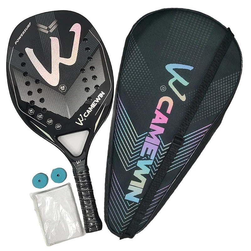 3K Carbon Fiber Beach Tennis Racket – Lightweight Pro Paddle with EVA Core, Wrist Guard & Bag