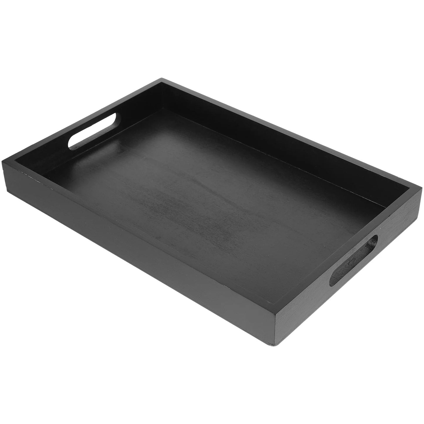 Elegant Black Rectangular Wooden Serving Tray – Decorative Food, Tea, Dessert & Fruit Display Tray