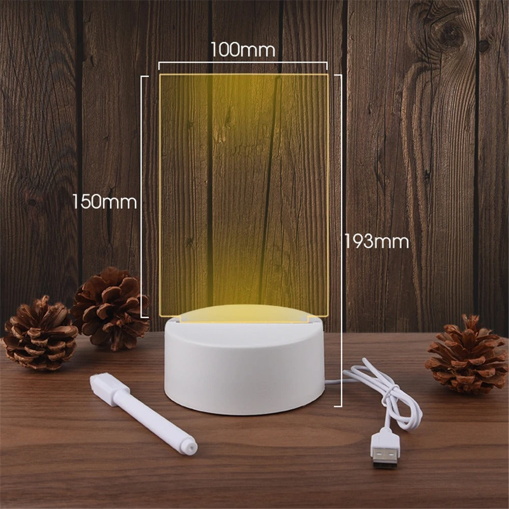 USB LED Acrylic Message Board Night Light with Erasable Pen