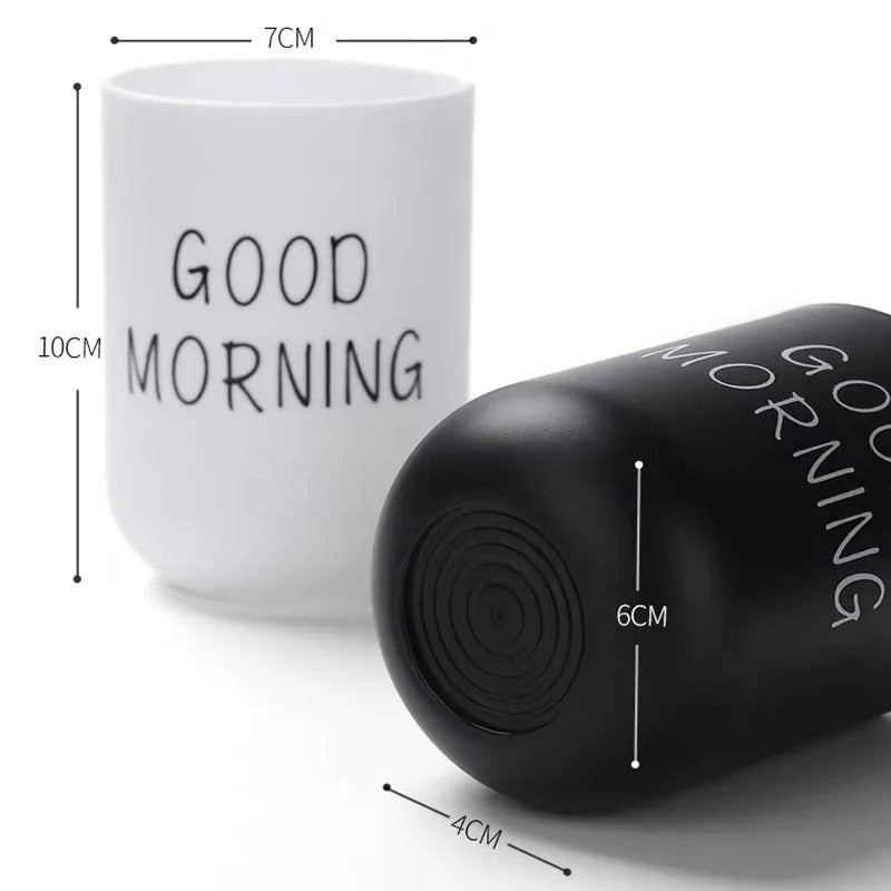 His or Hers Toothbrush Holders , Bathroom Mouthwash Cups, Japanese Drinking Cup 300ml, Water Mug, Plastic Pen Holder (Black & White)