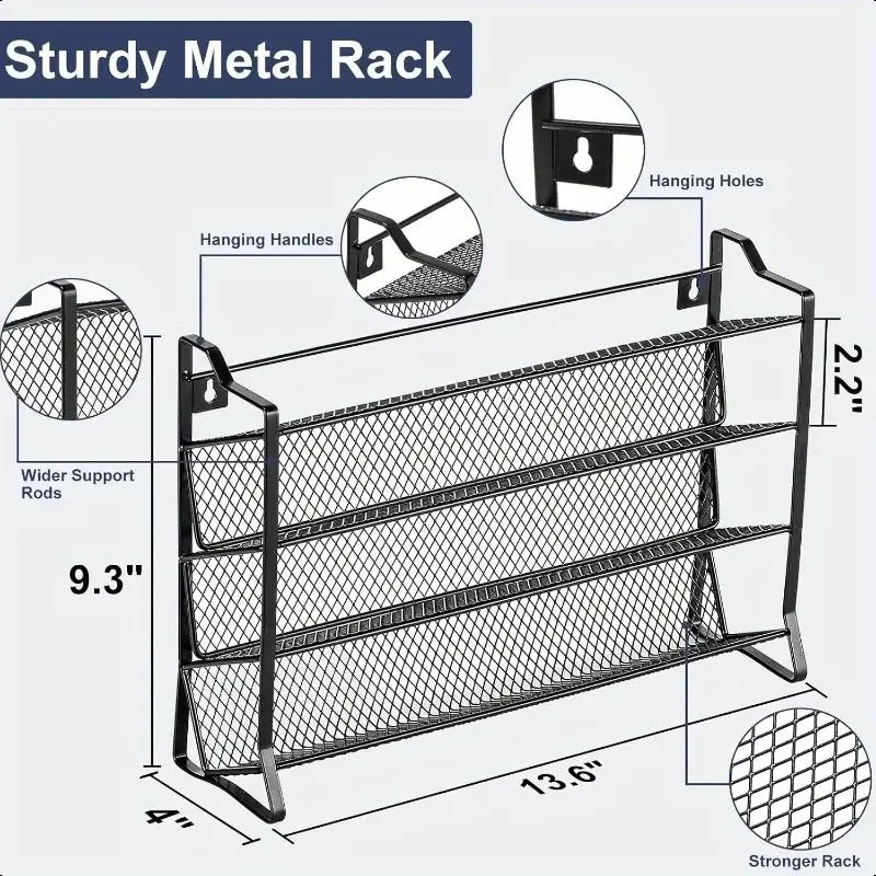 Multi-Tier Black Iron Spice Rack – Countertop Kitchen Organizer for Jars & Seasoning Bottles