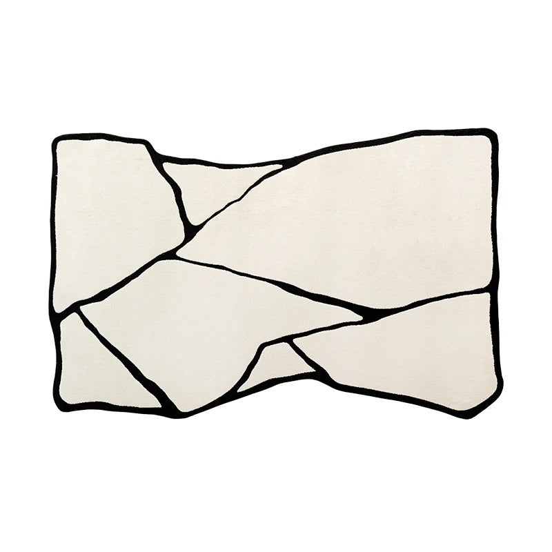 Modern Black Luxury Fluffy Area Rug – Soft Plush Washable Carpet with White Line Design for Living Room & Bedroom