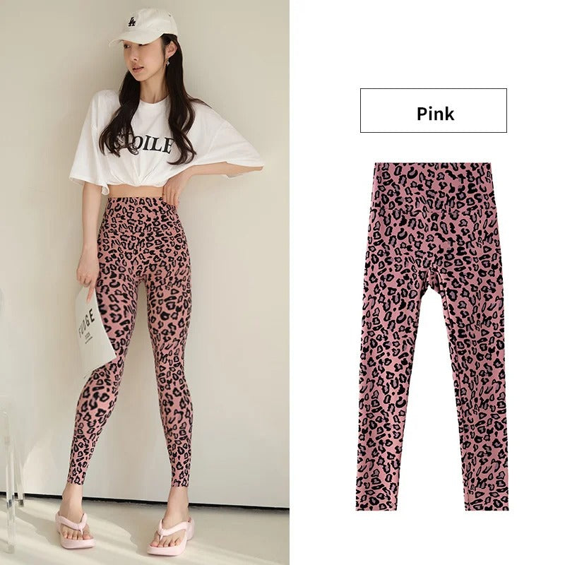 BIVIGAOS 2025 Pink Leopard Seamless Sharkskin Leggings – High Waist Tight Fit Sport and Fitness Wear for Women