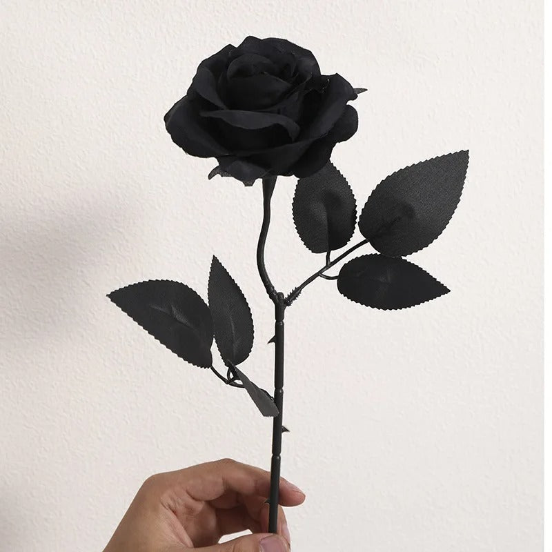 Elegant Pure Black Single Rose – Gothic Halloween & Dark Home Decor Bouquet