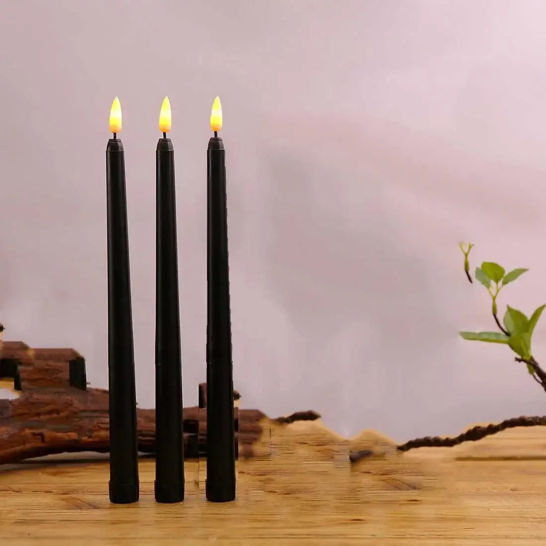 Black LED Flickering Candle 1 pc – Flameless Battery-Operated Votive for Halloween, Church & Gothic Decor