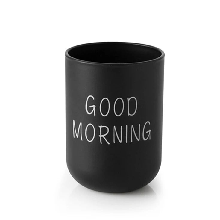 His or Hers Toothbrush Holders , Bathroom Mouthwash Cups, Japanese Drinking Cup 300ml, Water Mug, Plastic Pen Holder (Black & White)